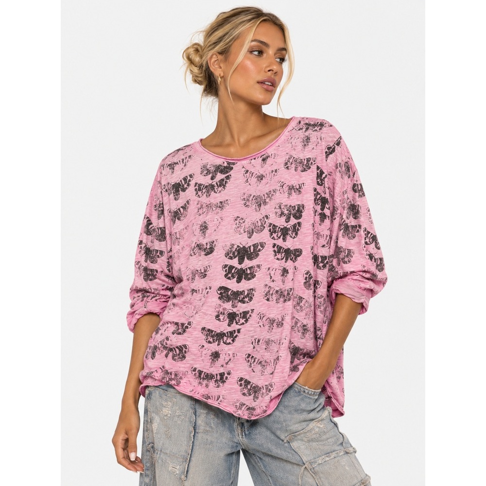 Magnolia Pearl Moth Viggo T Pink Butterfly Print Cotton Top One Size NWT